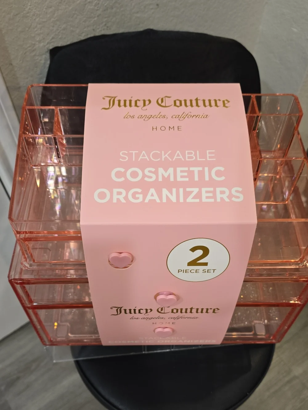 Juicy Couture Home 2-PC Stackable Acrylic Makeup Organizer Set- Pink